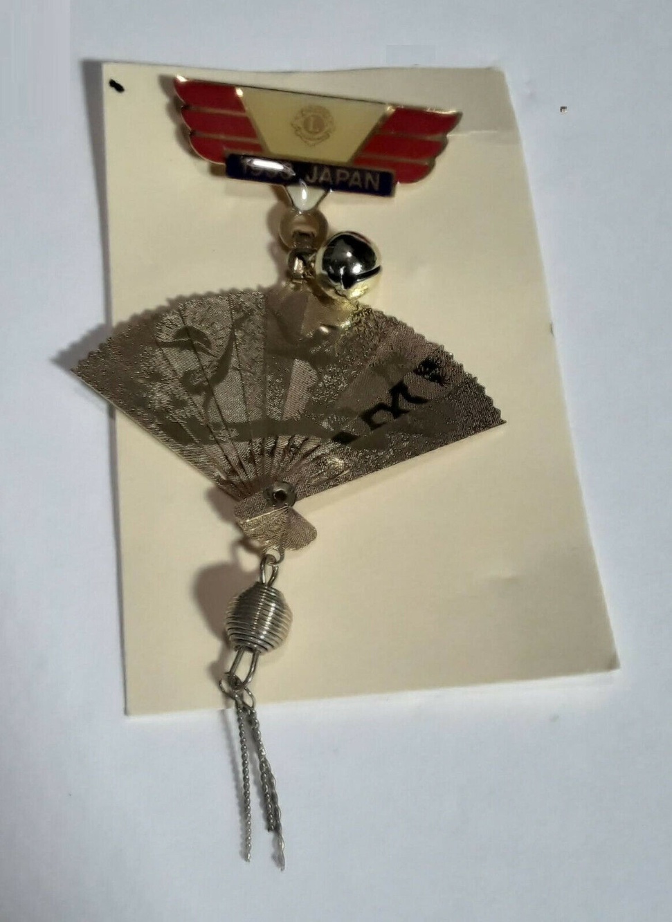 Lions Club Pin -1993 Japan Convention Gold Etched Fan with Tassel and Bell